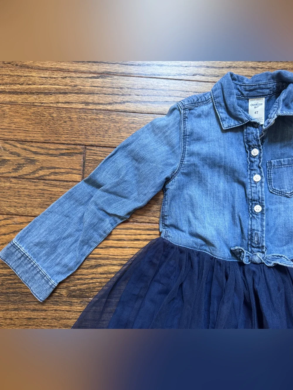 OshKosh B'gosh Denim Button-Down Dress with Navy Tulle Skirt